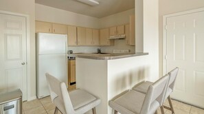 Fridge, dining tables