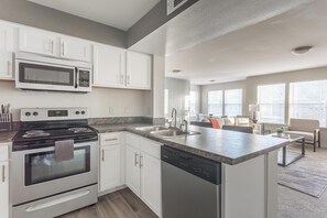 Fridge, dining tables