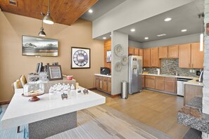 Fridge, dining tables