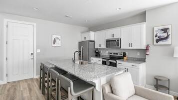 Fridge, dining tables