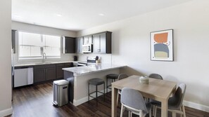 Fridge, dining tables