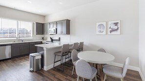 Fridge, dining tables