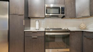 Fridge, dining tables