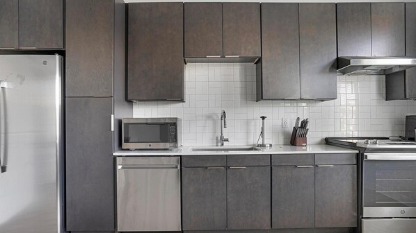 Fridge, dining tables