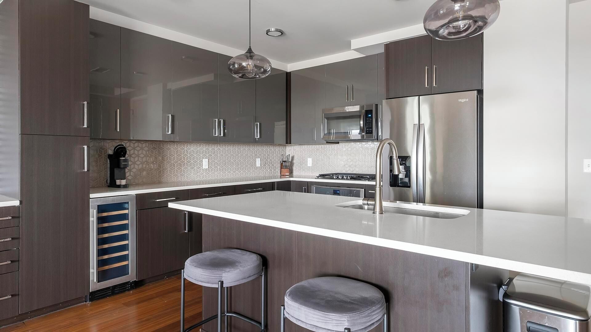 Fridge, dining tables