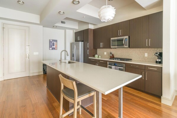 Fridge, dining tables