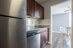 Fridge, dining tables