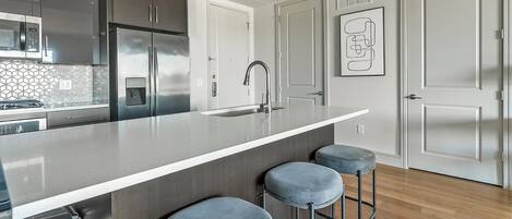 Fridge, dining tables