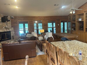 Smart TV, fireplace, video games, ping pong