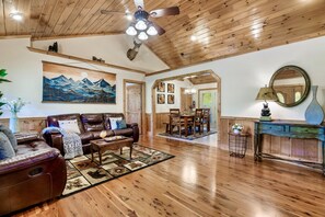 Smart TV, fireplace, table football, books