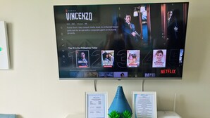 A television displaying a Netflix series titled 'Vincenzo'. - Studio Unit W/ Balcony•Sea & City View (Lapu-Lapu)