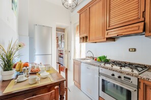 Fridge, microwave, oven, dishwasher