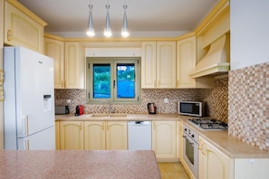 Fridge, microwave, oven, dishwasher