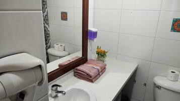 Hair dryer, towels, toilet paper