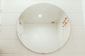 Hair dryer, bidet, towels, soap