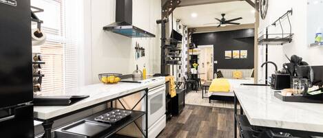 Fridge, microwave, oven, dishwasher