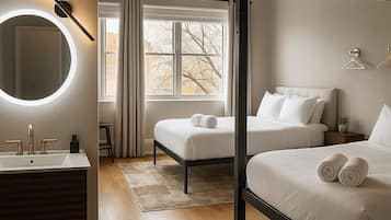 Deluxe-værelse til 4 personer - 2 queensize-senge - bjergudsigt | Premium-sengetøj, dundyner, individuelt design, individuel indretning