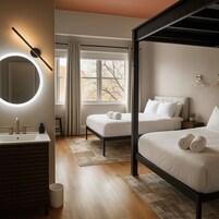 Deluxe Quadruple Room, 2 Queen Beds, Mountain View | Premium bedding, down comforters, individually decorated