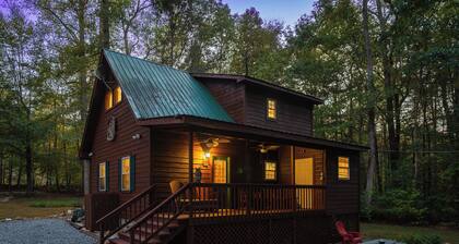 Cozy cabin with hot tub, game shed, and firepit. Pet friendly! Level 2 charger.