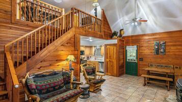Smart TV, fireplace, video games, DVD player