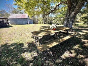Outdoor dining - Lester Lodge minutes to New River Gorge.  Charming 5 bedroom house on 4.5 acres (Victor)