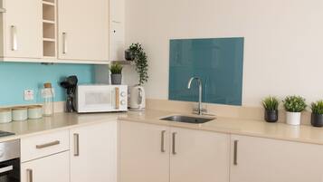 Apartment | Private kitchen | Fridge, microwave, oven, stovetop
