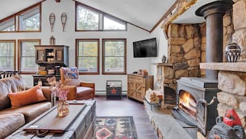 Smart TV, fireplace, video games, DVD player