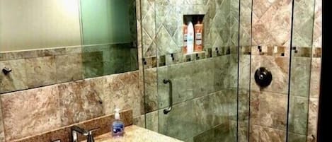 Hair dryer, towels, toilet paper