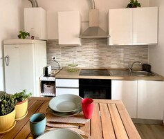 Rome Suite | Private kitchen | Full-size fridge, espresso maker, coffee/tea maker, electric kettle