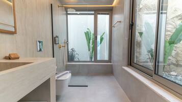 Douche, articles de toilette gratuits, sĂšche-cheveux, chaussons