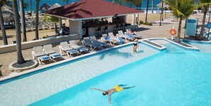 12 outdoor pools, pool loungers