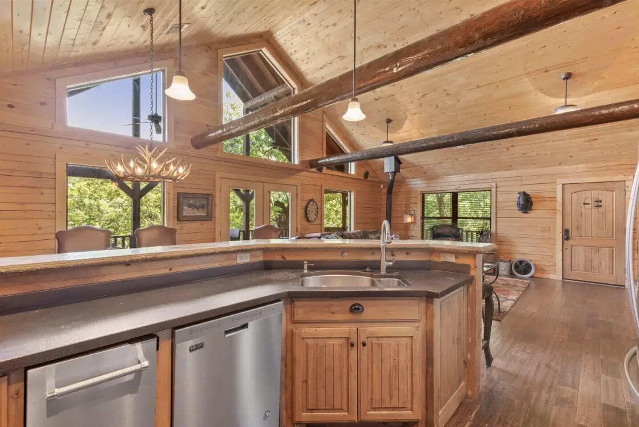 Beautiful wood beams over the living room 