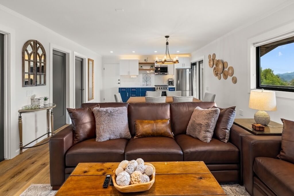 Smart TV, fireplace, books, stereo