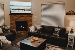 Smart TV, fireplace, video games, DVD player