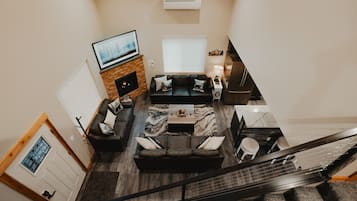 Smart TV, fireplace, video games, DVD player