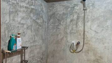 Shower, eco-friendly toiletries, hair dryer, towels