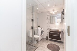 Shower, free toiletries, hair dryer, shampoo