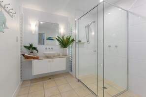 Douche, baignoire à jets, sèche-cheveux, serviettes fournies