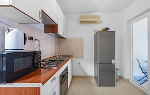 Fridge, oven, stovetop, cookware/dishes/utensils