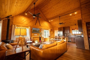 TV, fireplace - Family-Friendly Modern Cabin with Spectacular Views (Angel Fire)