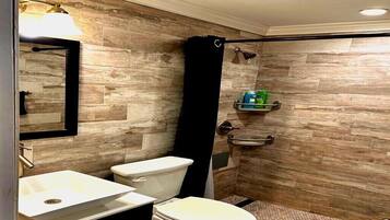 Hair dryer, towels, toilet paper