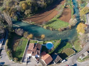 Villa (Five Bedroom Holiday Home) | Aerial view - Serene Villa With Pool, Bbq, and Authentic Tavern Surrounded by Nature (Trilj)