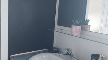 シャワー、ヘアドライヤー、タオル、トイレットペーパー