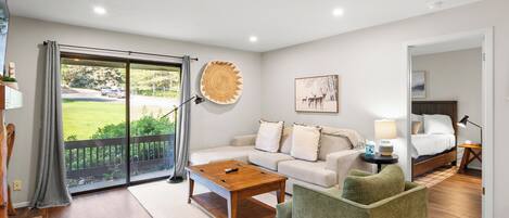 Smart TV, fireplace, DVD player