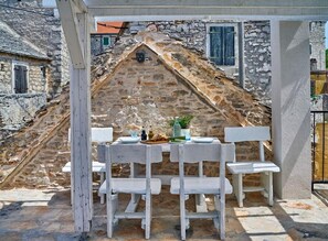 Villa (Two Bedroom Villa) | Exterior - Elegant Stone House With Jacuzzi, Terrace, and Private Yard in Solta (Solta)