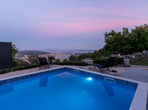 Hillside Villa in Trogir With Pool, Terrace, and Stunning City View