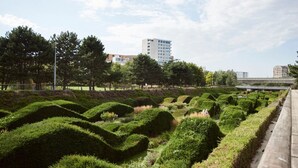 A landscaped garden with neatly trimmed hedges, a pathway, and a bridge in the background. - -15% LUX Riverside Duplex Masionette By LCY/ExCeL I 25min to Tower of London (London)