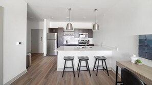 Fridge, dining tables