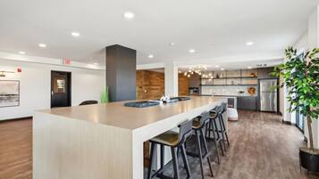 Fridge, dining tables