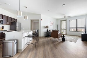 Fridge, dining tables